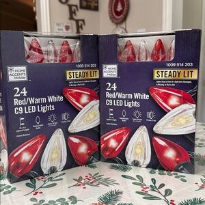 Home Accents "Set of 2" 24 Red Warm White C9 Steady Lit LED Lights Super Bright